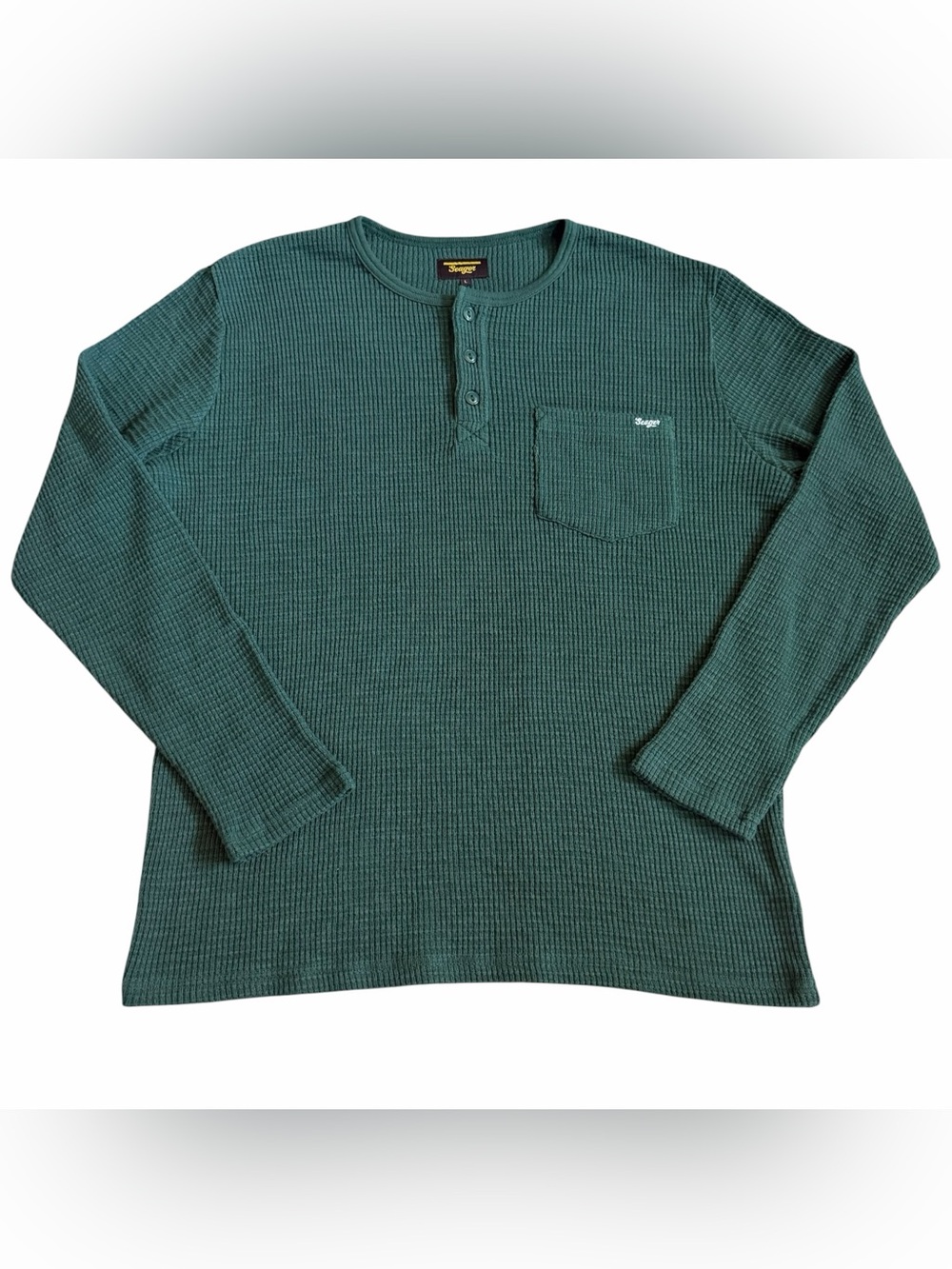 Seager Co. Men’s Waffle Knit Henley Thermal Long Sleeve Shirt Sz L Green GUC